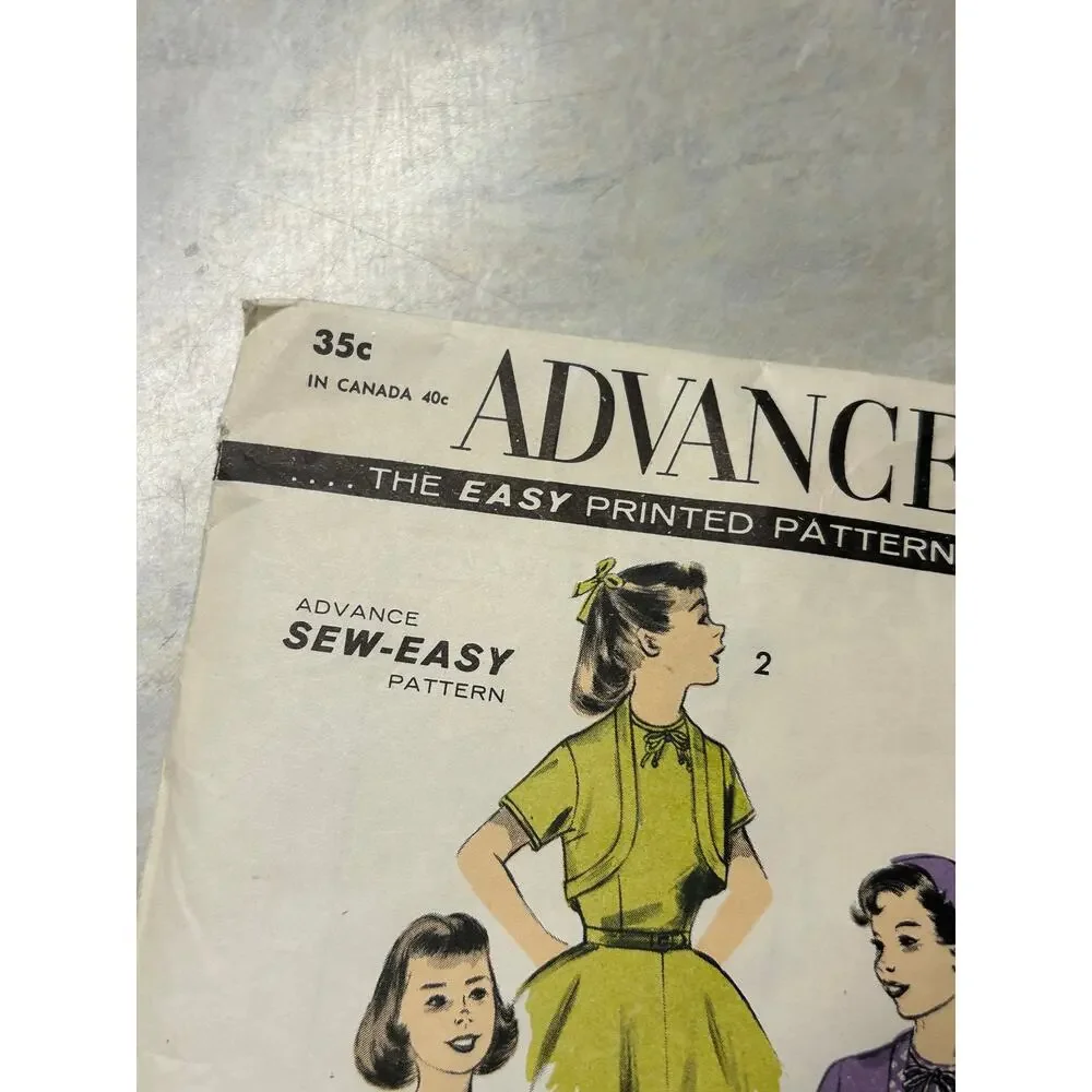 Vintage 1950's Advance Pattern #7941‎ Girls Chub-Dub Flare Dress/Bolero Size 8.5